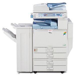 Ricoh Aficio MP C5000 has a fast print speed in B&W and Color: 50ppm. Improved fine toner provides higher image quality. All in hard or soft copy: Copying, printing, faxing and scanning. Energy Star rated to provide high level energy efficiency through advanced power management. Devices handle stock of up to 256 g/m². Efficient Printing!